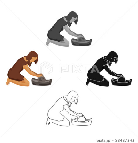 Cavewoman with grindstone icon in cartoon,black style isolated on white background. Stone age symbol 58487343