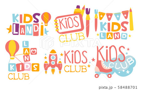Kids Land Club Logo Set, Playiground, Childrens Centre Colorful Labels Vector Illustration Kids Land Club Logo Set, Playiground, Childrens Centre Colorful Labels Vector Illustration 58488701