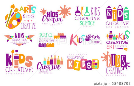 Creative Kids Logo Set, Arts and Science Centre Colorful Labels Vector Illustration 58488702