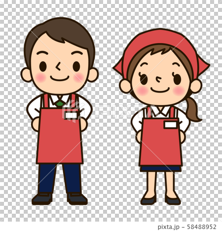 Supermarket clerk man and woman leave 58488952