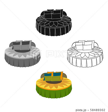 Unusual round bed.Bed with cushions in the form of a yellow flower.Bed single icon in cartoon,black 58489302