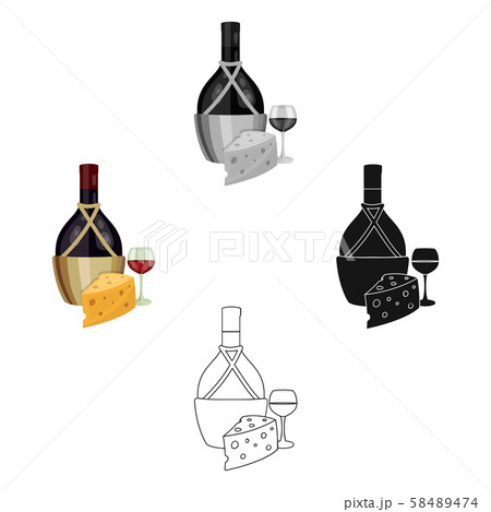 A bottle of alcohol, wine in a glass and cheese. Alcohol single icon in cartoon,black style vector 58489474