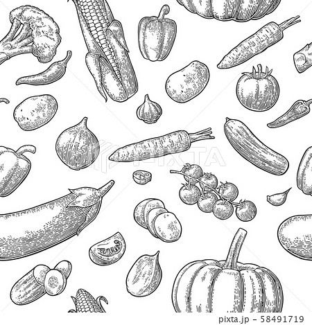 Seamless pattern vegetables. Cucumbers, Garlic, Seamless pattern vegetables. Cucumbers, Garlic, 58491719