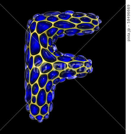 Golden shining metallic 3D with blue glass symbol capital letter F - uppercase isolated on black Golden shining metallic 3D with blue glass symbol capital letter F - uppercase isolated on black 58496669