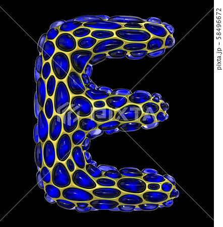 Golden shining metallic 3D with blue glass symbol capital letter E - uppercase isolated on black Golden shining metallic 3D with blue glass symbol capital letter E - uppercase isolated on black 58496672