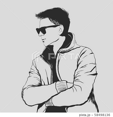 Handsome Young Adult Man In Sunglasses Hand のイラスト素材