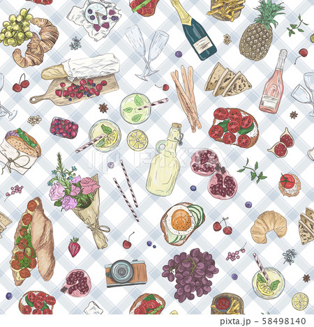 Seamless background Hand drawn Picnic pattern. Vector illustration sketchy romantic elements Summer Seamless background Hand drawn Picnic pattern. Vector illustration sketchy romantic elements Summer 58498140