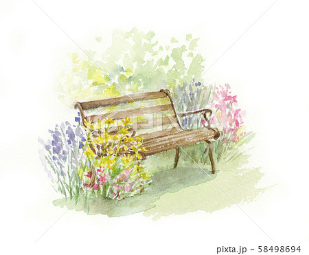 庭のベンチ2 水彩画のイラスト素材