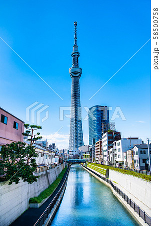 東京 スカイツリー 十間橋からの眺望の写真素材