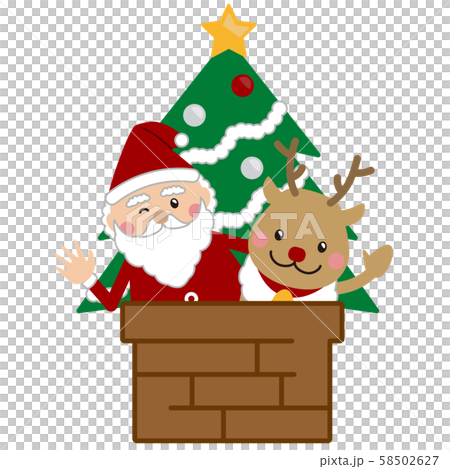 クリスマス サンタクロースとトナカイとクリスマスツリーのイラスト素材