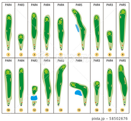 ゴルフコース18ホール図のイラスト素材 [58502676] - PIXTA