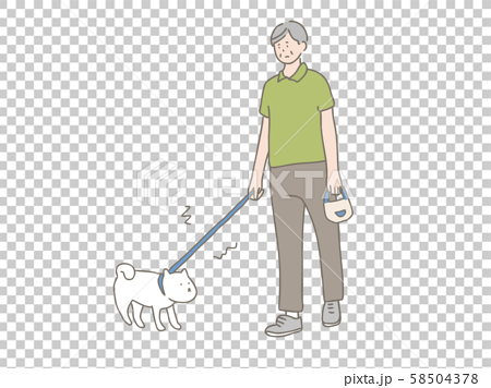 散歩を嫌がる犬と中年男性のイラスト素材