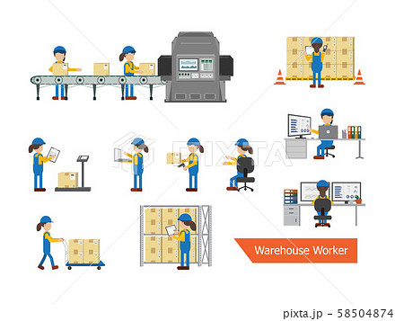 Set of female warehouse workers Set of female warehouse workers 58504874