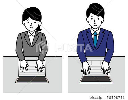 仕事をする 男女 ビジネスマン 俯瞰 座る イラストのイラスト素材