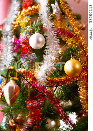 Beautiful Christmas tree decorations on Christmas tree. Beautiful Christmas tree decorations on Christmas tree. 58509113
