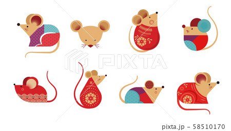 Happy Chinese new year design. 2020 Rat zodiac. Cute mouse cartoon. Vector illustration and banner Happy Chinese new year design. 2020 Rat zodiac. Cute mouse cartoon. Vector illustration and banner 58510170