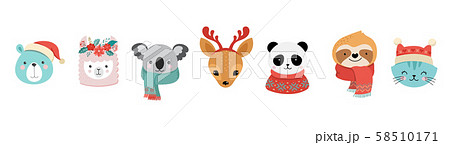 Collection of Christmas cute animals, Merry Christmas illustrations of panda, fox, llama, sloth, cat Collection of Christmas cute animals, Merry Christmas illustrations of panda, fox, llama, sloth, cat 58510171