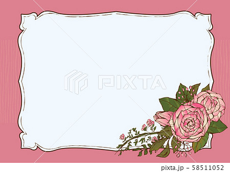 アンティークなバラの背景素材 手書き素材 ピンクのイラスト素材