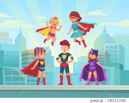 Superhero Kids Team Comic Hero Kid In Super のイラスト素材