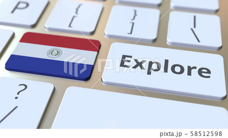 EXPLORE word and national flag of Paraguay on the buttons of the keyboard. 3D rendering EXPLORE word and national flag of Paraguay on the buttons of the keyboard. 3D rendering 58512598