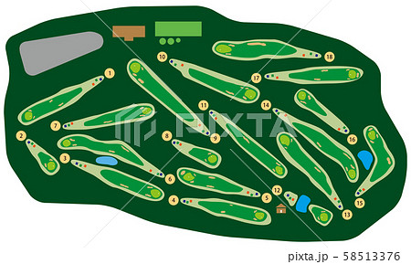 ゴルフコース18ホール図のイラスト素材