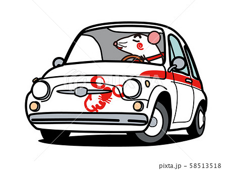 2020年年賀状素材　ねずみとイタリアンコンパクトカー　 58513518