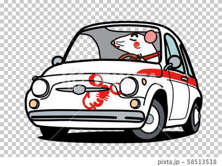 2020年年賀状素材　ねずみとイタリアンコンパクトカー　 58513518
