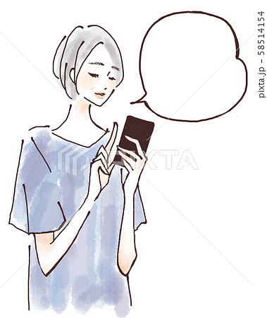 スマホを操作する女性 吹き出し シニア 携帯 アプリのイラスト素材
