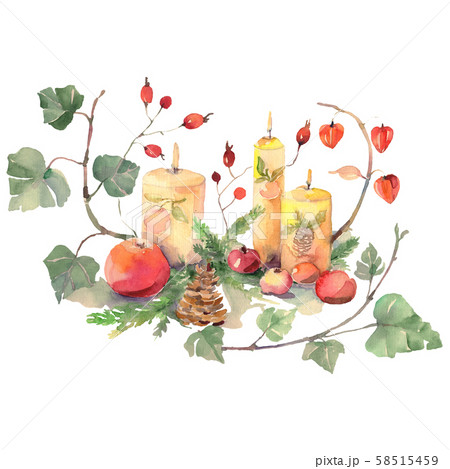 Bouquet chrismas symbol isolated. Watercolor background illustration set. Isolated bouquet 58515459