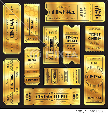 Realistic golden show ticket. Old premium cinema 58515578