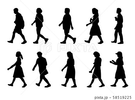 Silhouette People Walking Set Black Men And Womenのイラスト素材