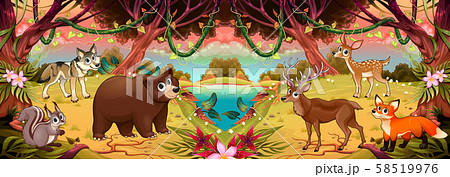Family of cartoon animals in the wood 58519976