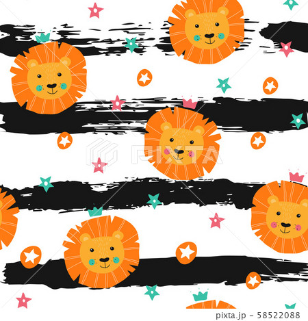 Seamless pattern with cute lion 58522088