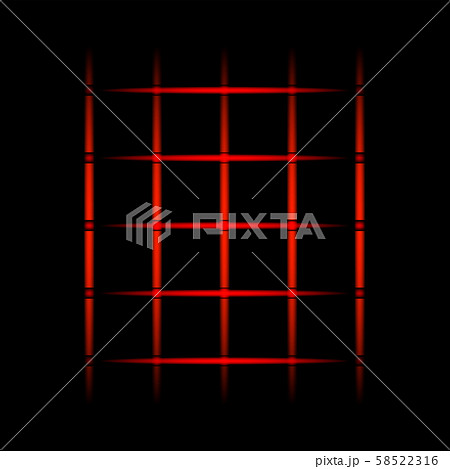 3d red fading neon light elements, lines, dots, grid on black background. Futuristic abstract pattern. Texture for web-design, presentations, digital printing, fashion, concept design. EPS 10. 58522316