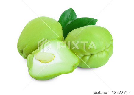 fresh Chayote vegetable or mexican cucumber with leaf isolated on white background 58522712