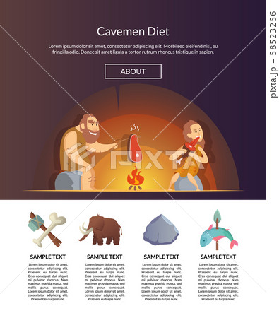 Stone Age Family. Vector cartoon cavemen template illustration 58523256
