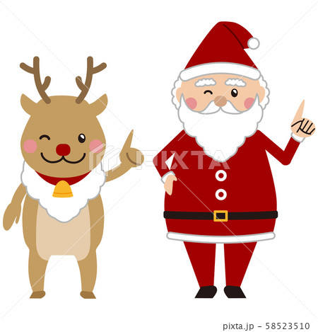 クリスマス サンタとトナカイ 指差しのイラスト素材 クリスマス サンタとトナカイ 指差しのイラスト素材