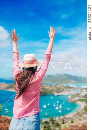 View of English Harbor from Shirley Heights, Antigua, paradise bay at tropical island in the 58524129