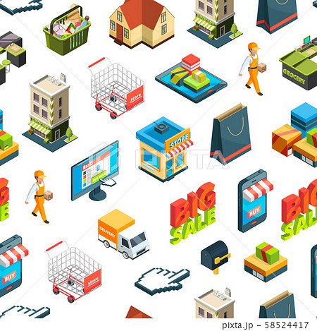 Vector isometric online shopping icons background or pattern illustration 58524417