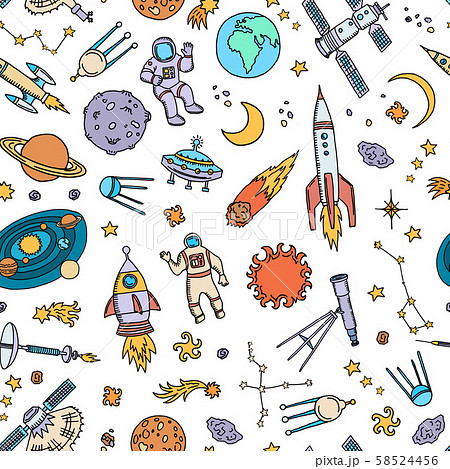 Vector hand drawn space elements background or pattern illustration 58524456