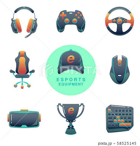Color Esports icons set. Game tournament. Vector gaming devices. Infographic cybersport illustration 58525145