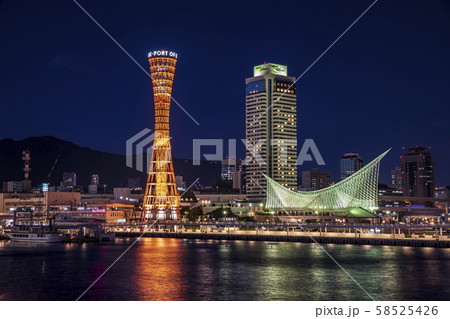 神戸港の夜景の写真素材