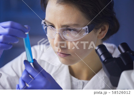 Female Scientist Studying Test Sample Female Scientist Studying Test Sample 58526012