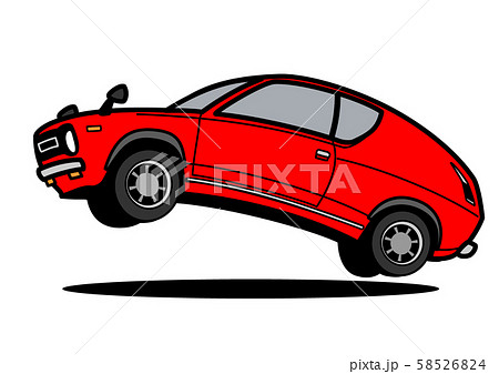 国産レトロコンパクトカー ジャンプ 赤色 自動車イラストのイラスト素材