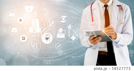 Doctor with Medical Healthcare Graphic in Hospital 58527773