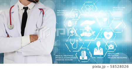 Doctor with Medical Healthcare Graphic in Hospital Doctor with Medical Healthcare Graphic in Hospital 58528026
