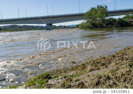 多摩川増水 台風19号 2019年 多摩川増水 台風19号 2019年 58530841