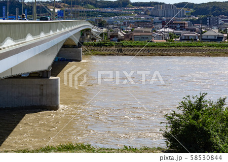 多摩川増水 台風19号 2019年 多摩川増水 台風19号 2019年 58530844