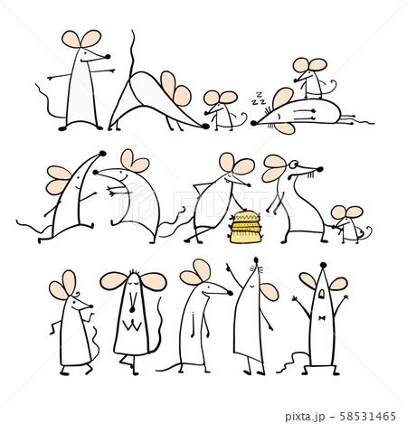 Funny white mouse family, symbol of 2020 year. Banner for your design Funny white mouse family, symbol of 2020 year. Banner for your design 58531465