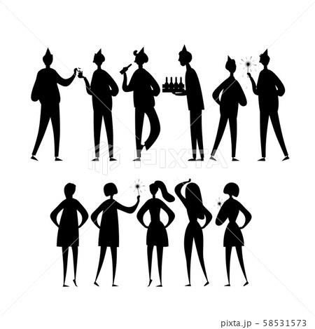 Student party with friends, boys and girls. Funny people characters. Silhouettes for your design 58531573